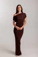 Self Portriat - Brown Draped Knit Midi Dress
