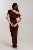 Self Portriat - Brown Draped Knit Midi Dress