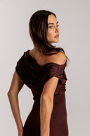 Self Portriat - Brown Draped Knit Midi Dress